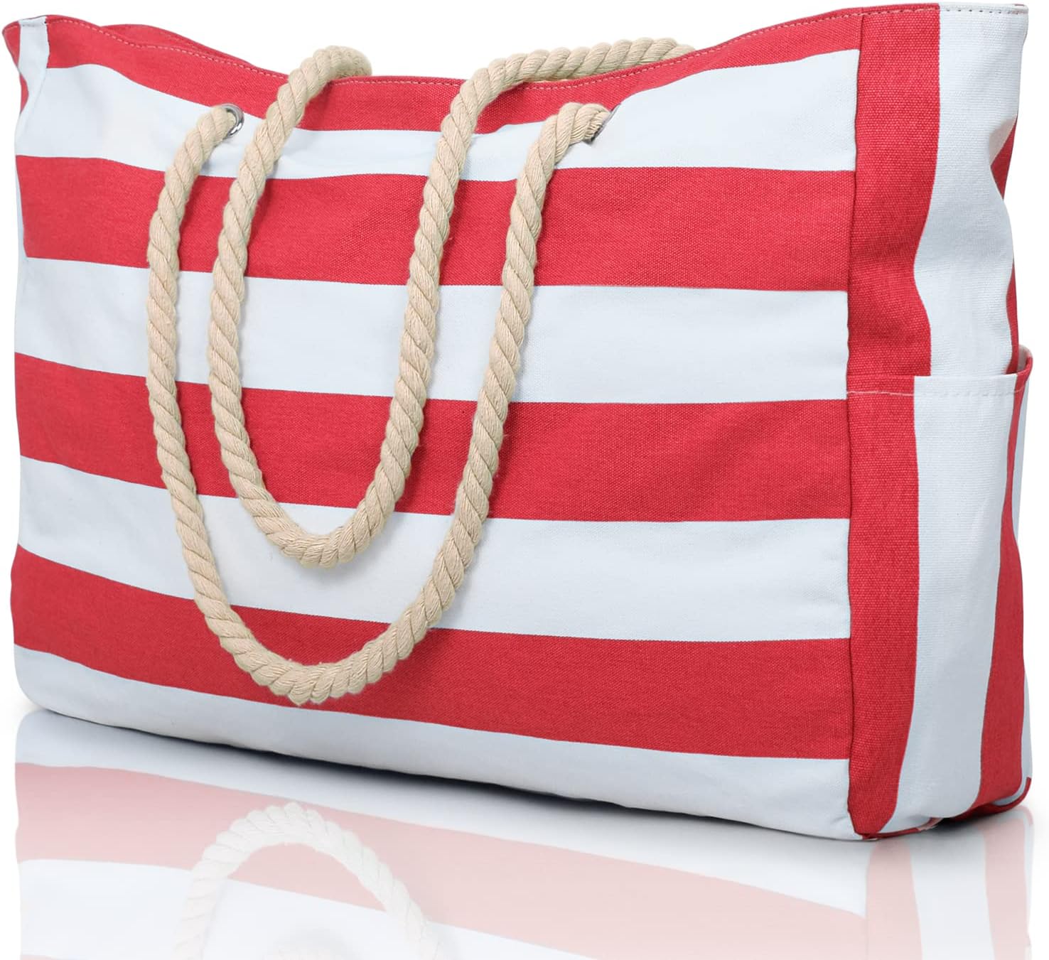 NOUVEAU RICHE Wasserdichte Extragroße Strandtasche Mit Taschen Für Wochenendtrips Rot