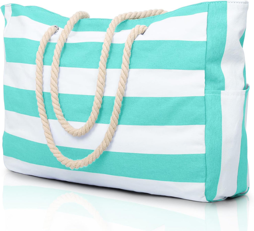 NOUVEAU RICHE Wasserdichte Extragroße Strandtasche Mit Taschen Für Wochenendtrips Mintgrün