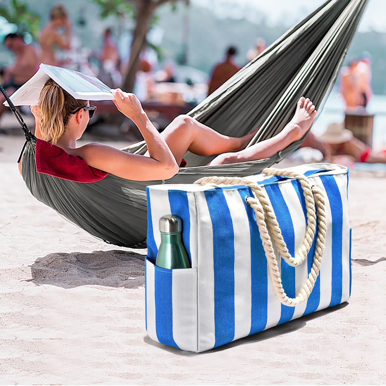 NOUVEAU RICHE Wasserdichte Extragroße Strandtasche Mit Taschen Für Wochenendtrips
