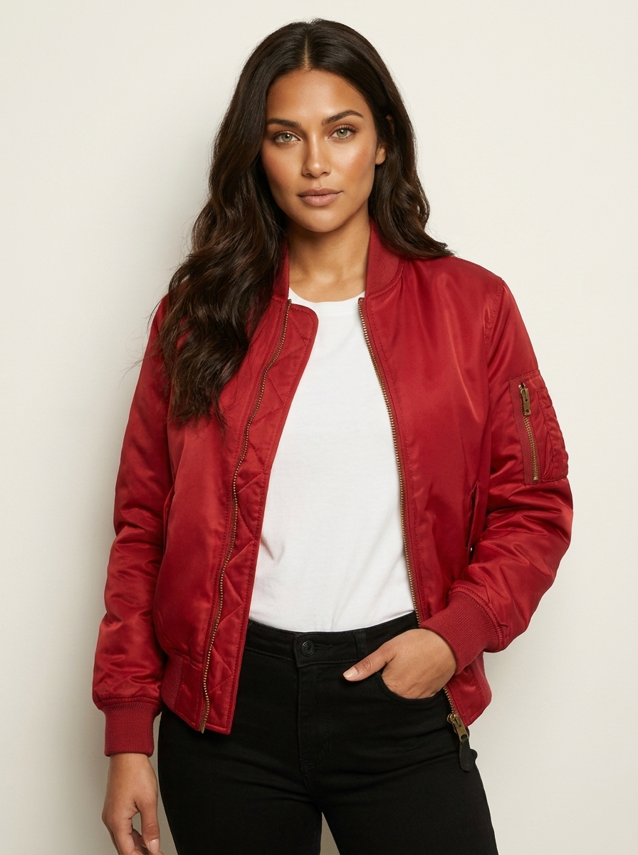 Klassische Bomberjacke für Damen in Satin-Optik mit Utility-Details – Sportlich elegante Übergangsjacke für Freizeit und Alltag