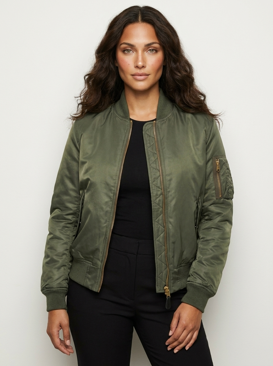 Klassische Bomberjacke für Damen in Satin-Optik mit Utility-Details – Sportlich elegante Übergangsjacke für Freizeit und Alltag