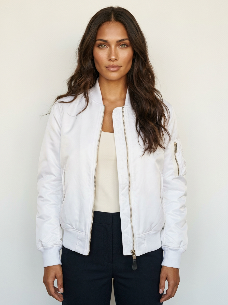 Klassische Bomberjacke für Damen in Satin-Optik mit Utility-Details – Sportlich elegante Übergangsjacke für Freizeit und Alltag