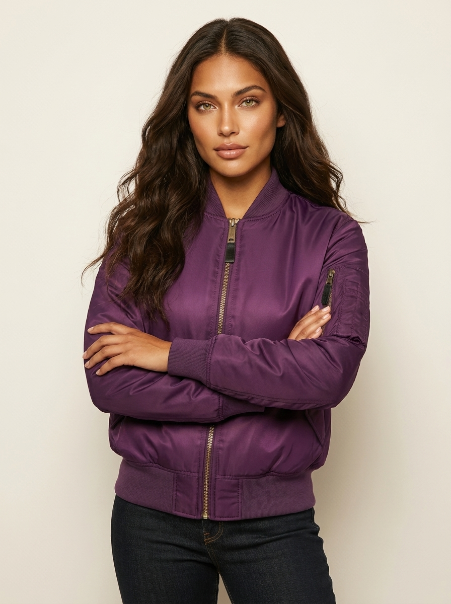 Klassische Bomberjacke für Damen in Satin-Optik mit Utility-Details – Sportlich elegante Übergangsjacke für Freizeit und Alltag