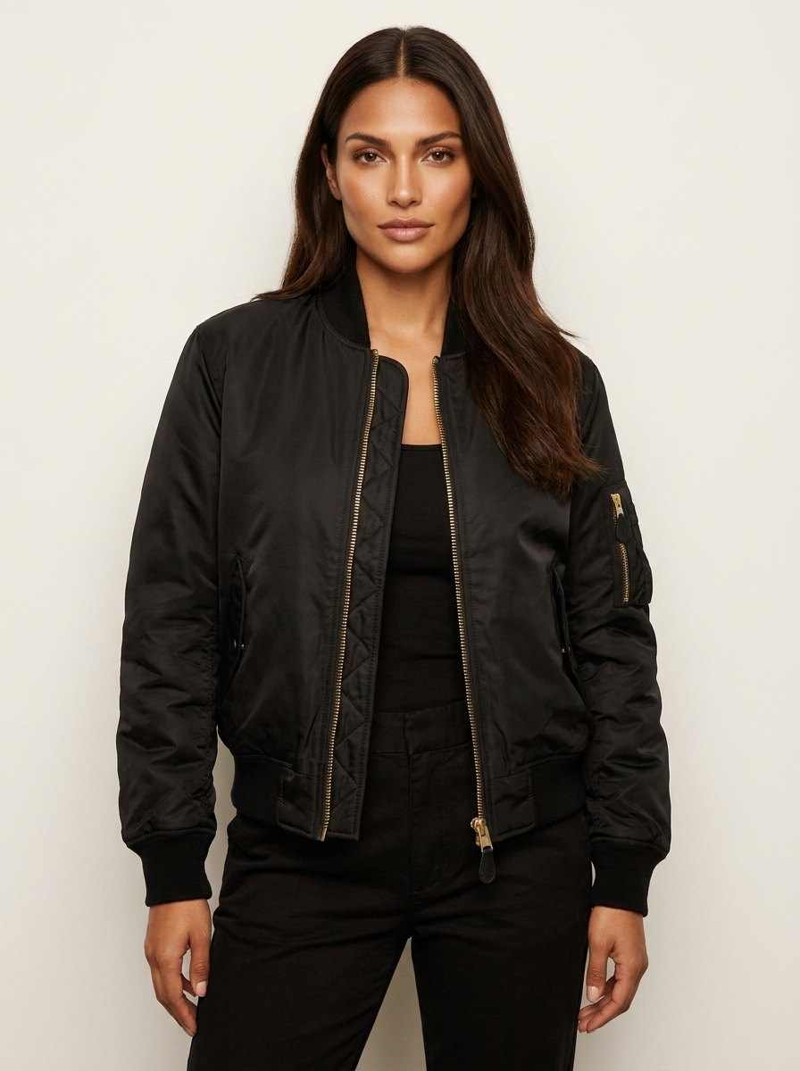 Klassische Bomberjacke für Damen in Satin-Optik mit Utility-Details – Sportlich elegante Übergangsjacke für Freizeit und Alltag