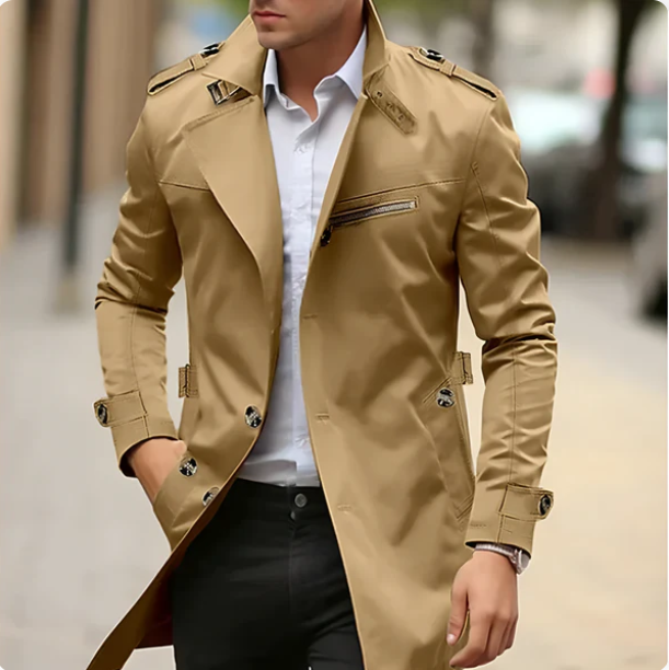 Men's Classic Trench Coat | Lightweight Summer Coat Breathable & Weatherproof | Elegant Transitional Jacket for Business & Leisure