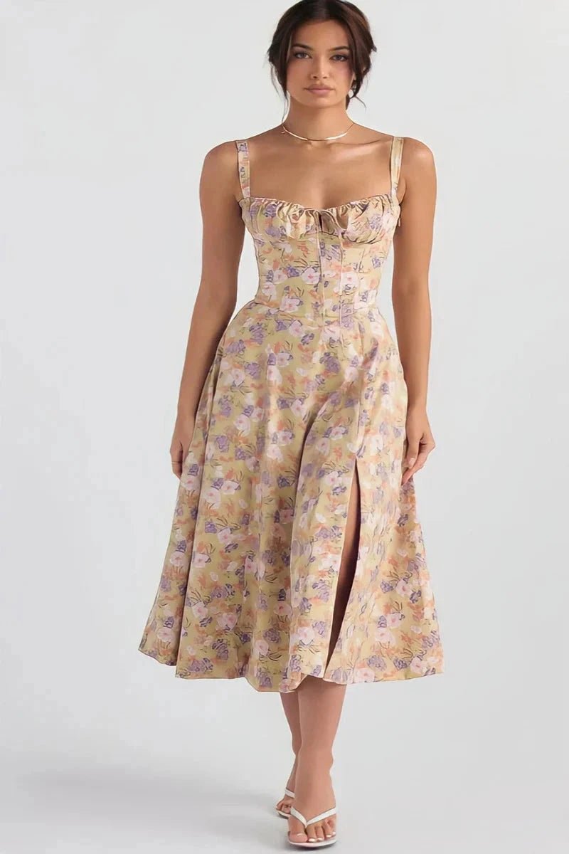 Elegantes Sommerkleid mit Korsett-Oberteil und Blumenmuster
