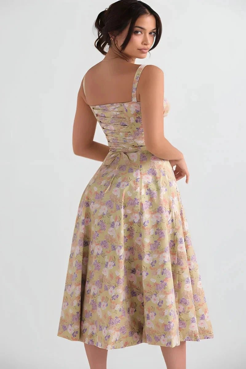 Elegantes Sommerkleid mit Korsett-Oberteil und Blumenmuster