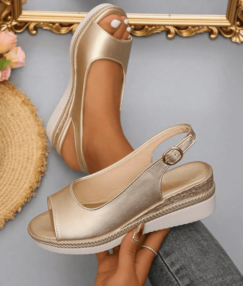 Damen Espadrille Sandalen mit Keilabsatz | Bequeme Slingback Plateau Sandaletten mit Verstellbarer Schnalle und Offener
