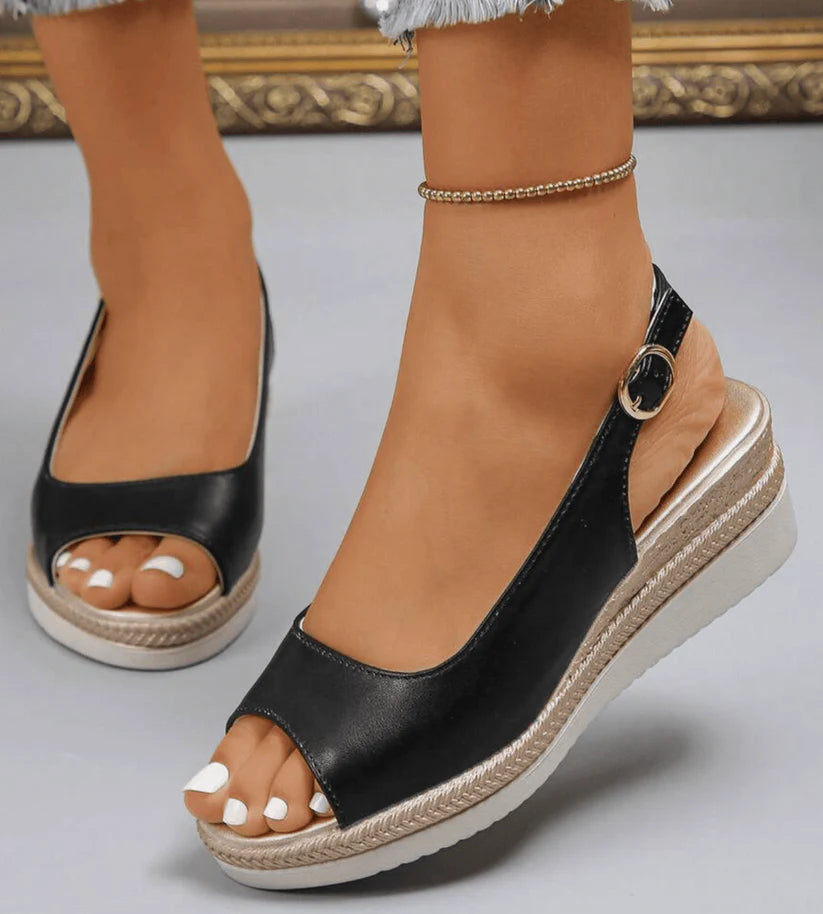 Damen Espadrille Sandalen mit Keilabsatz | Bequeme Slingback Plateau Sandaletten mit Verstellbarer Schnalle und Offener
