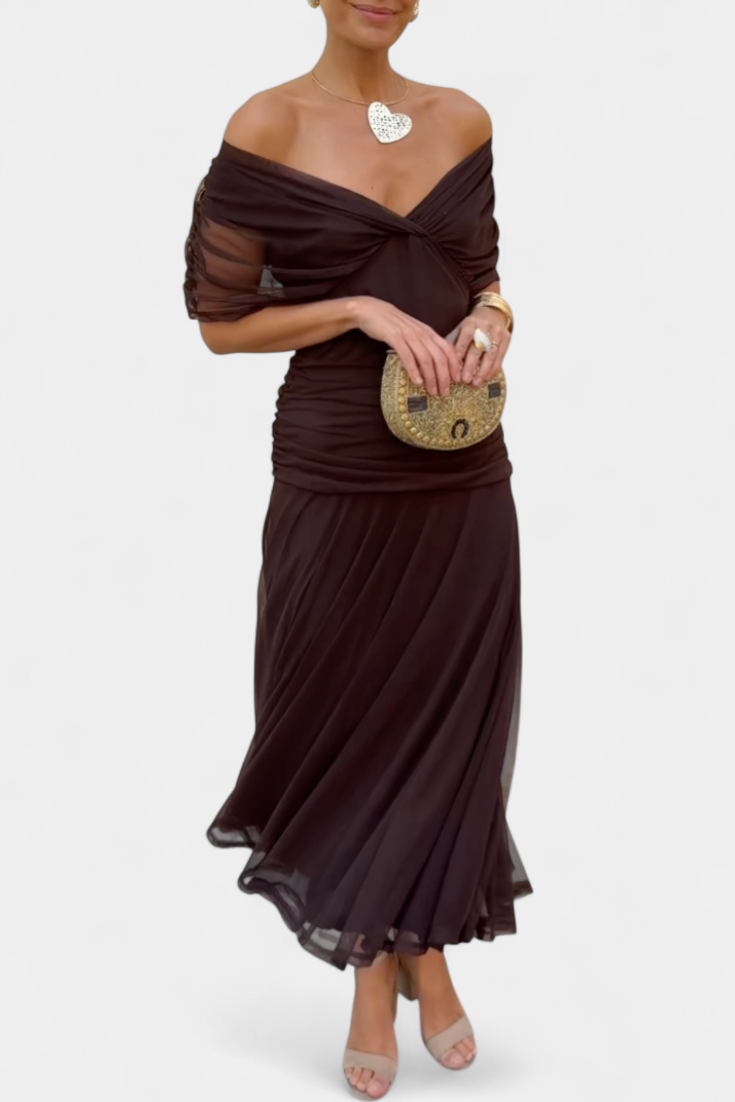 Women's Wedding Guest Off Shoulder Ruched Maxi Dress
