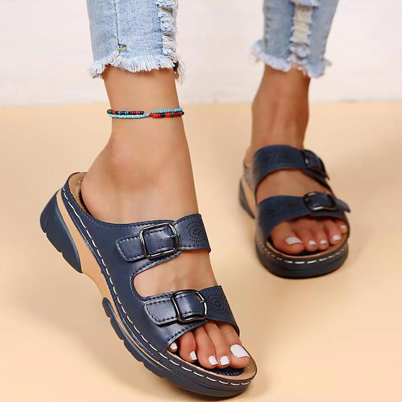 Orthopedic leather sandals for women with footbed | Comfortable summer shoes for wide feet | Wide fit & memory foam sole