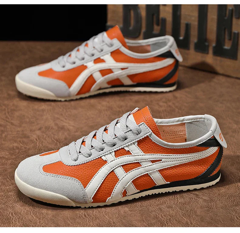 NOUVEAU RICHE Damen und Herren Geometrische Sommer-Sneakers Gummisohle Grau Orange