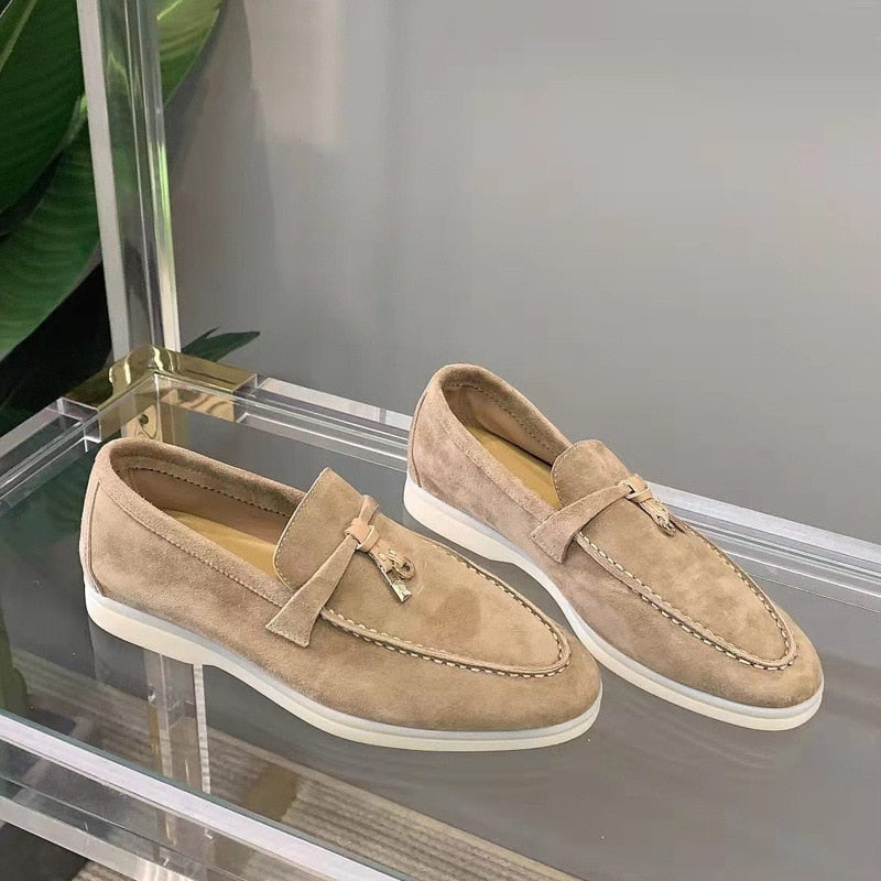 Damen Suede Loafer | Klassische Wildleder Slipper für Büro und Freizeit | Bequeme Halbschuhe mit weicher Passform