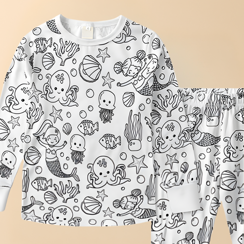 Kinder Baumwoll-Schlafanzug-Set zum Ausmalen – Kreativer Weihnachts-Pyjama