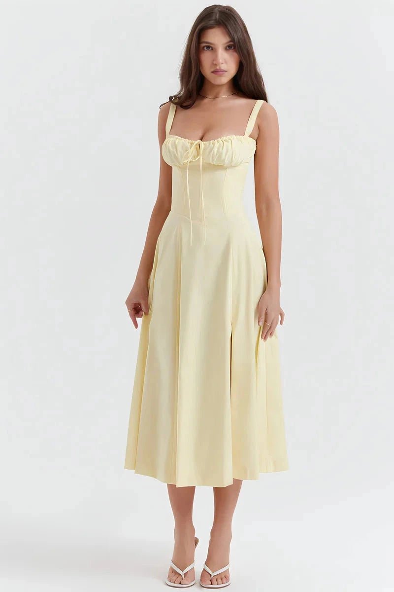 Elegantes Sommerkleid mit Korsett-Oberteil und Blumenmuster