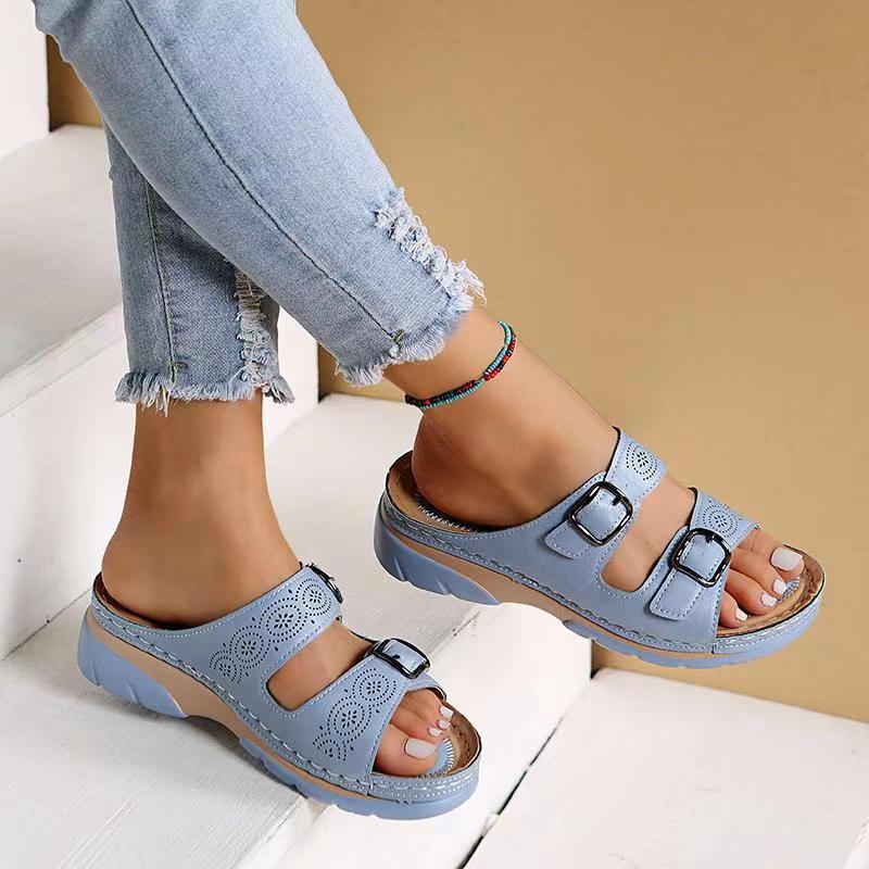 Orthopedic leather sandals for women with footbed | Comfortable summer shoes for wide feet | Wide fit & memory foam sole