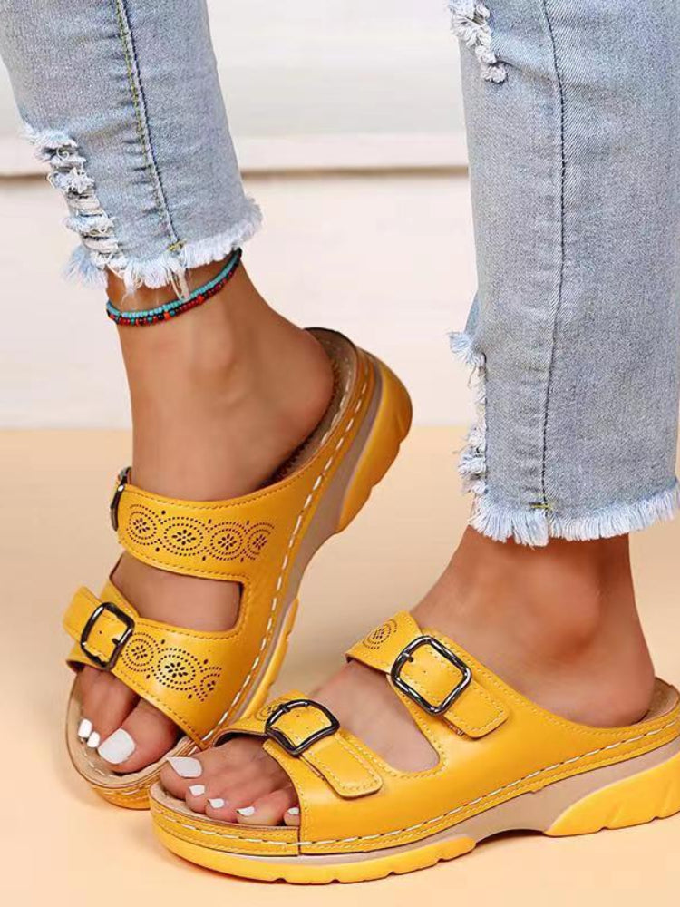 Orthopedic leather sandals for women with footbed | Comfortable summer shoes for wide feet | Wide fit & memory foam sole