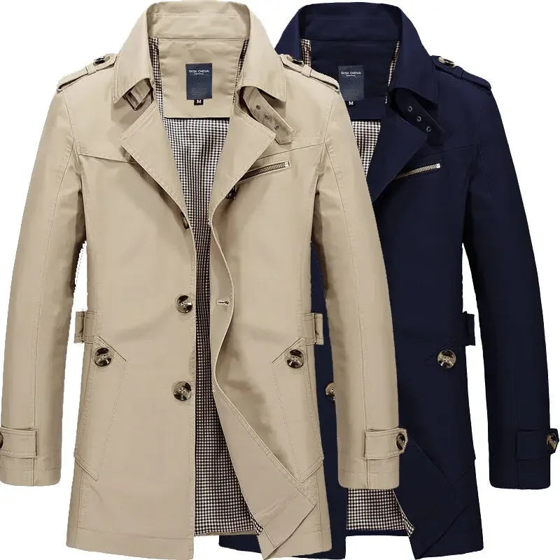 Men's Classic Trench Coat | Lightweight Summer Coat Breathable & Weatherproof | Elegant Transitional Jacket for Business & Leisure