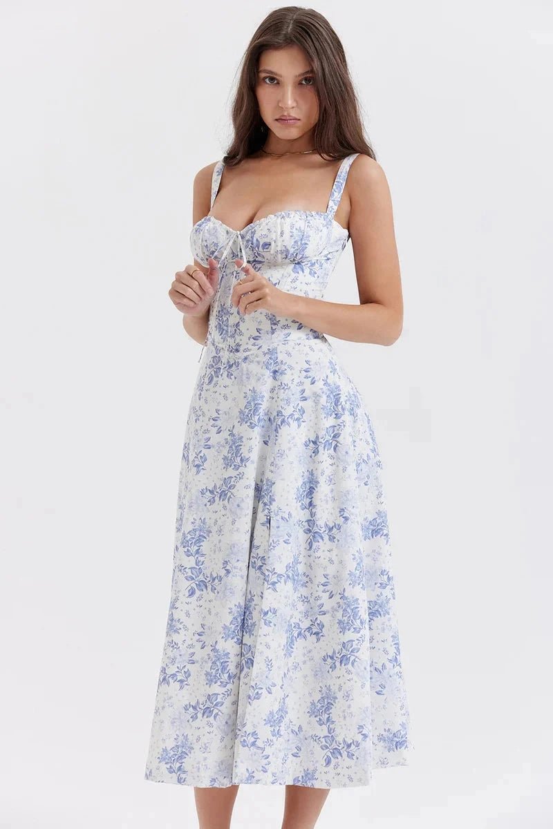Elegantes Sommerkleid mit Korsett-Oberteil und Blumenmuster