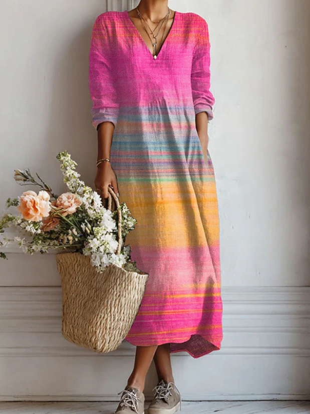 Women's dress with pockets | Comfortable long-sleeve maxi dress for everyday wear | Loose casual dress made of breathable fabric