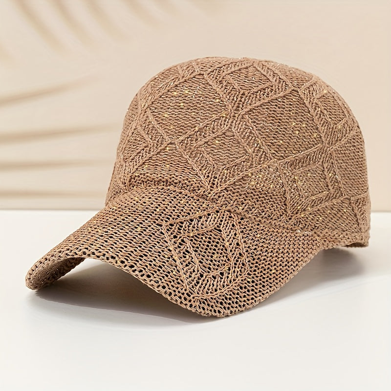 Crocheted Women's Baseball Cap | Breathable Summer Cap with Visor and Adjustable Closure | Fashionable Crochet Design
