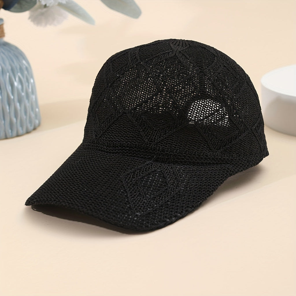 Crocheted Women's Baseball Cap | Breathable Summer Cap with Visor and Adjustable Closure | Fashionable Crochet Design