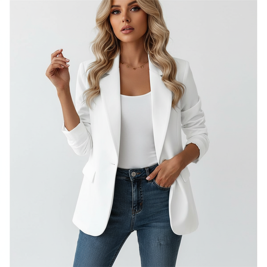 Taillierter Damen Blazer | Eleganter Business Blazer mit Knopfdetail und Taschen | Leichte Jacke für Büro und Freizeit