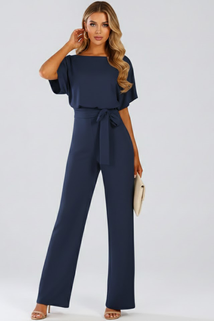 Damen-Jumpsuit mit Gürtel und weitem Bein