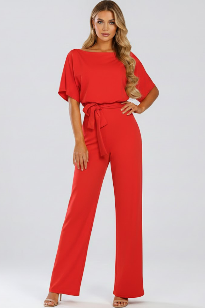 Damen-Jumpsuit mit Gürtel und weitem Bein