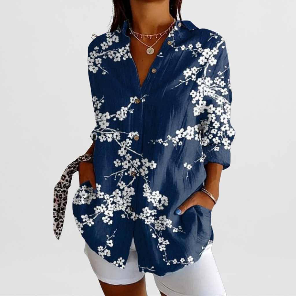NOUVEAU RICHE Elegante Leichte Premium Bluse für Damen – Perfekt für Büro, Freizeit und besondere Anlässe Blau
