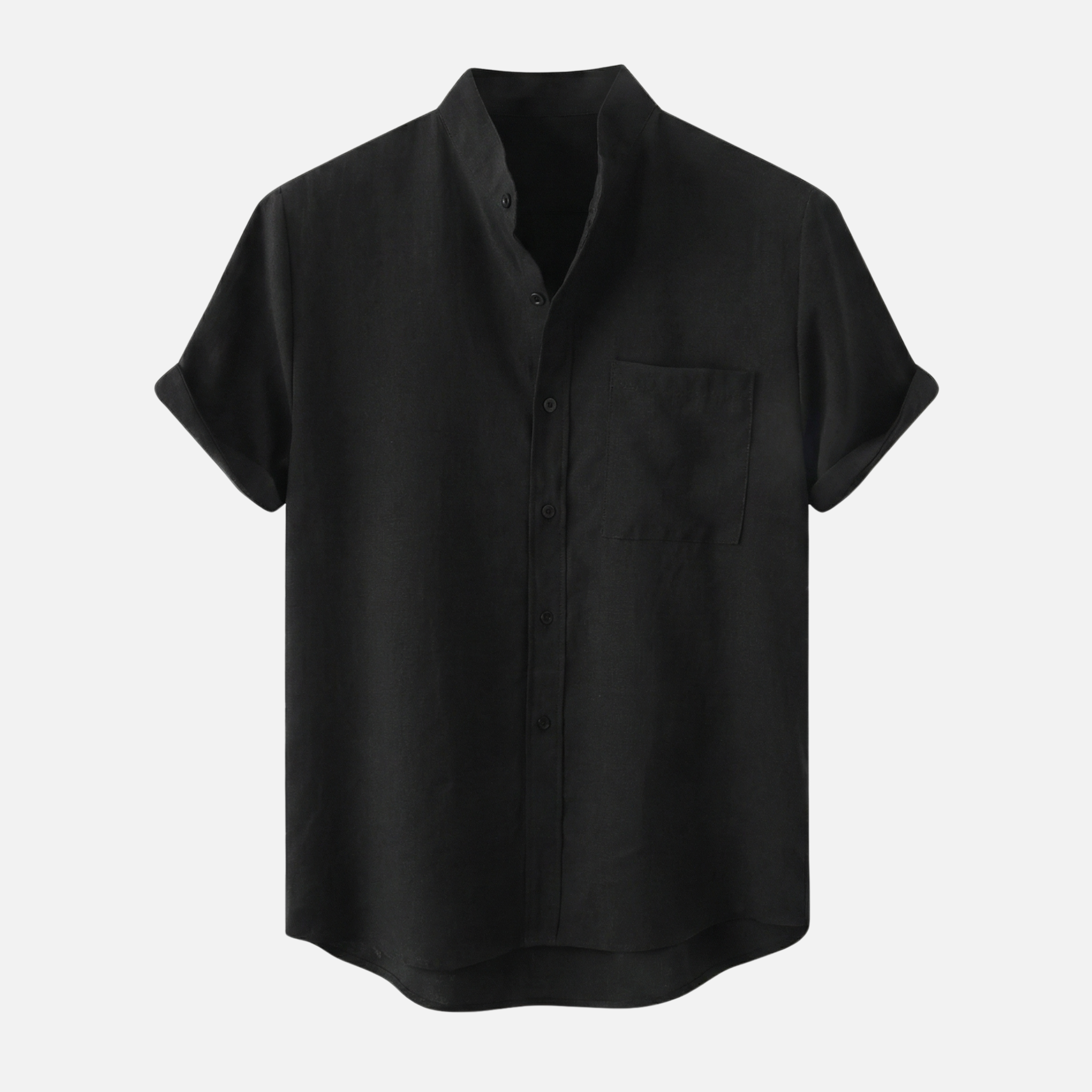 Structured cotton blend shirt with stand-up collar for men
