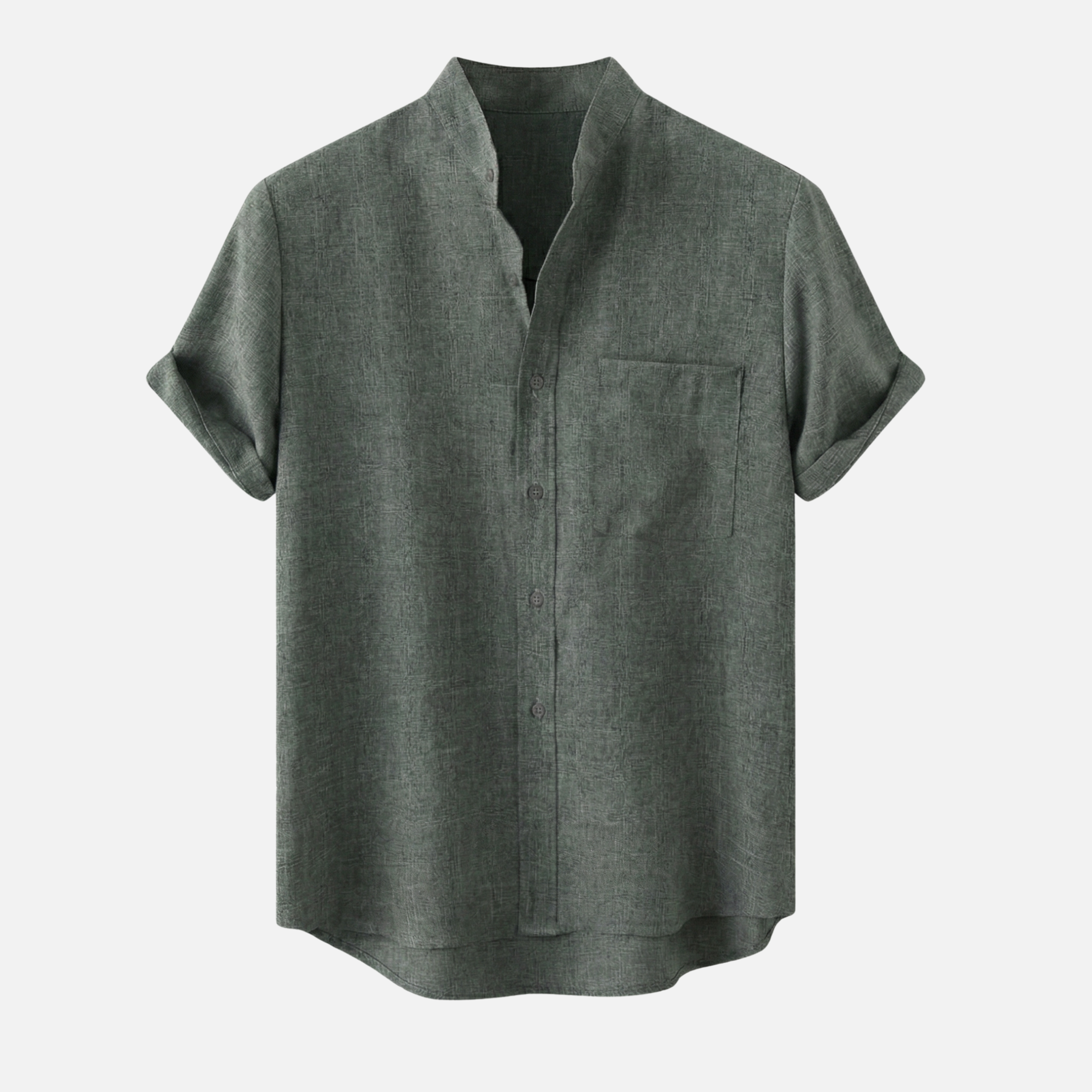 Structured cotton blend shirt with stand-up collar for men