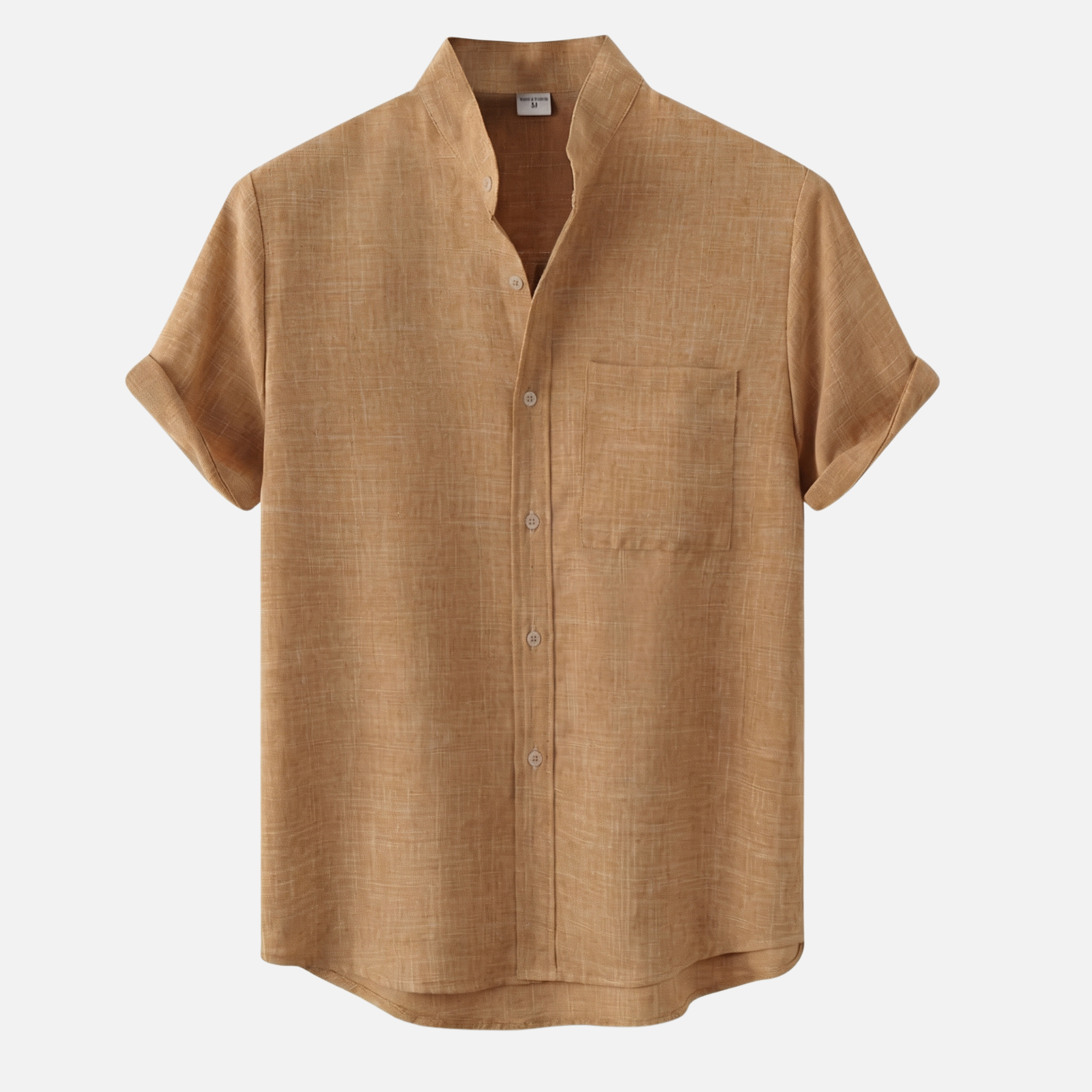 Structured cotton blend shirt with stand-up collar for men
