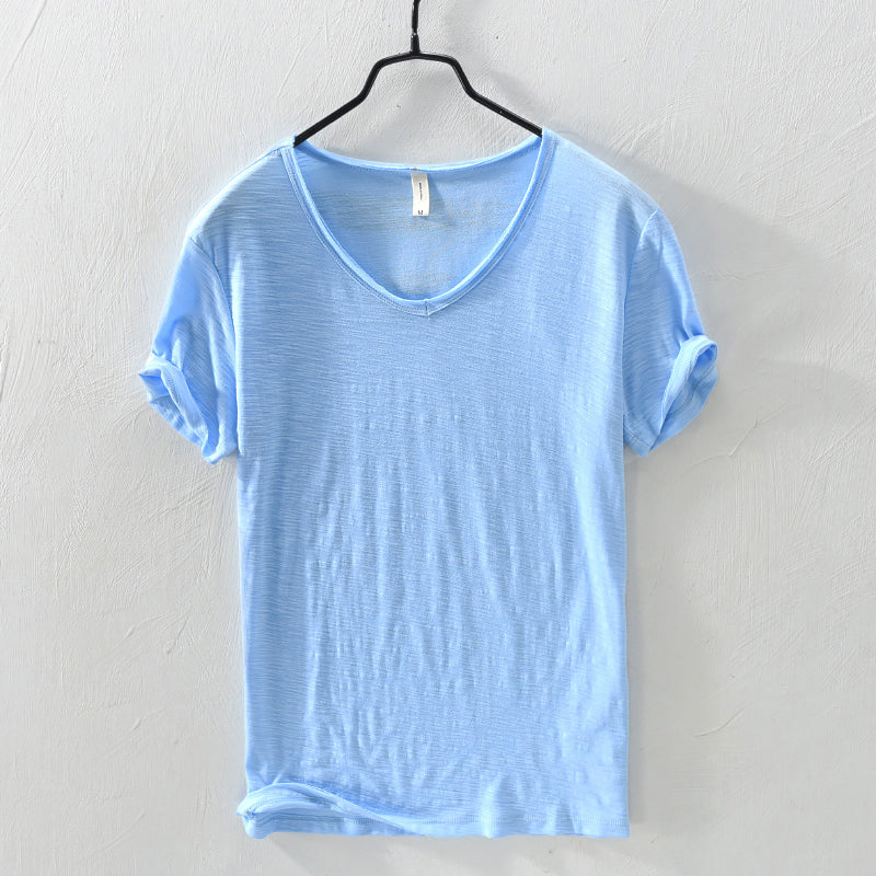 Herren V-Ausschnitt T-Shirt aus Slub Cotton | Relaxed Fit Baumwollshirt | Atmungsaktives Kurzarmshirt für den Alltag