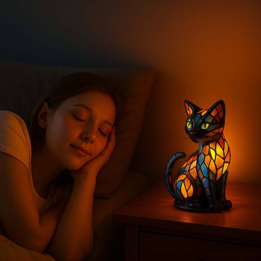 Handgefertigte Katzenlampe - Farbwechsel Tischleuchte aus Glas