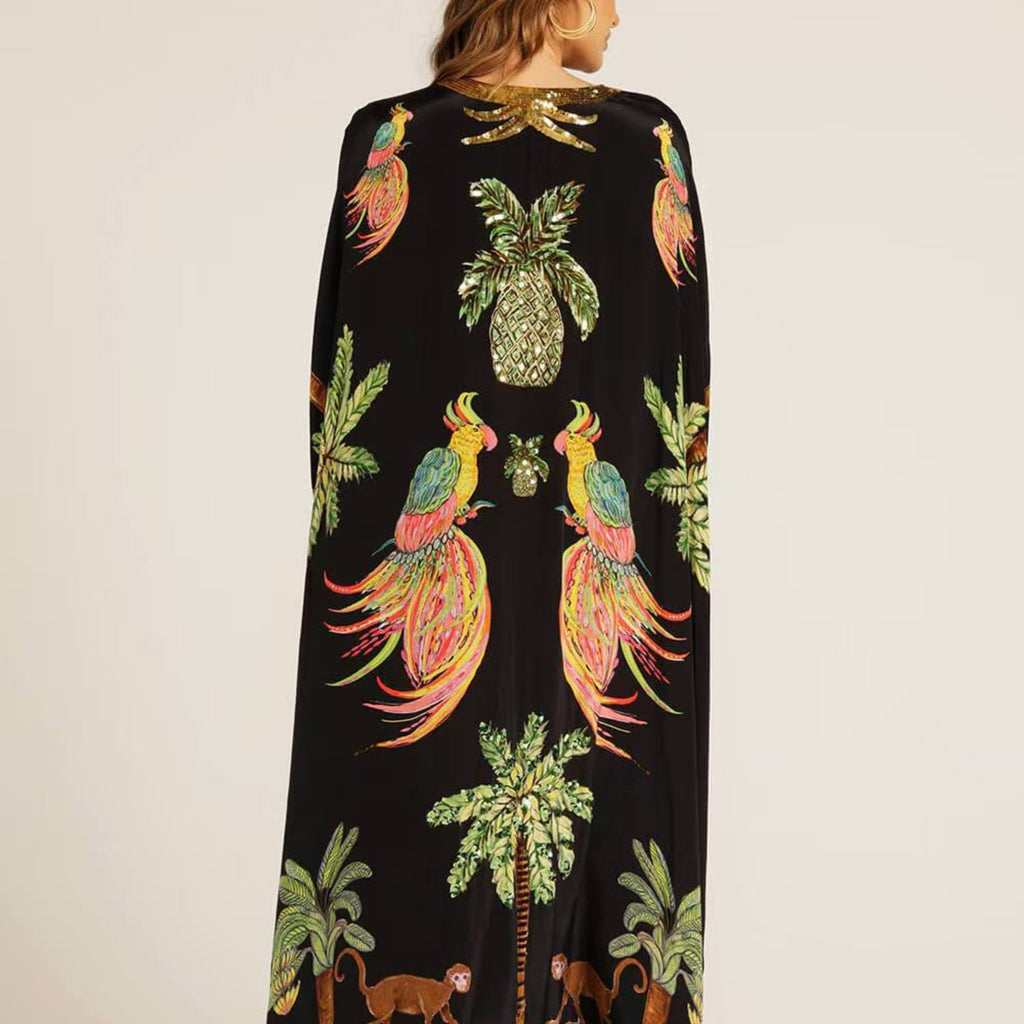 TropicalVibe | Women's Dress - Loose Fit Ankle-Length Kaftan in Tropical Print 4