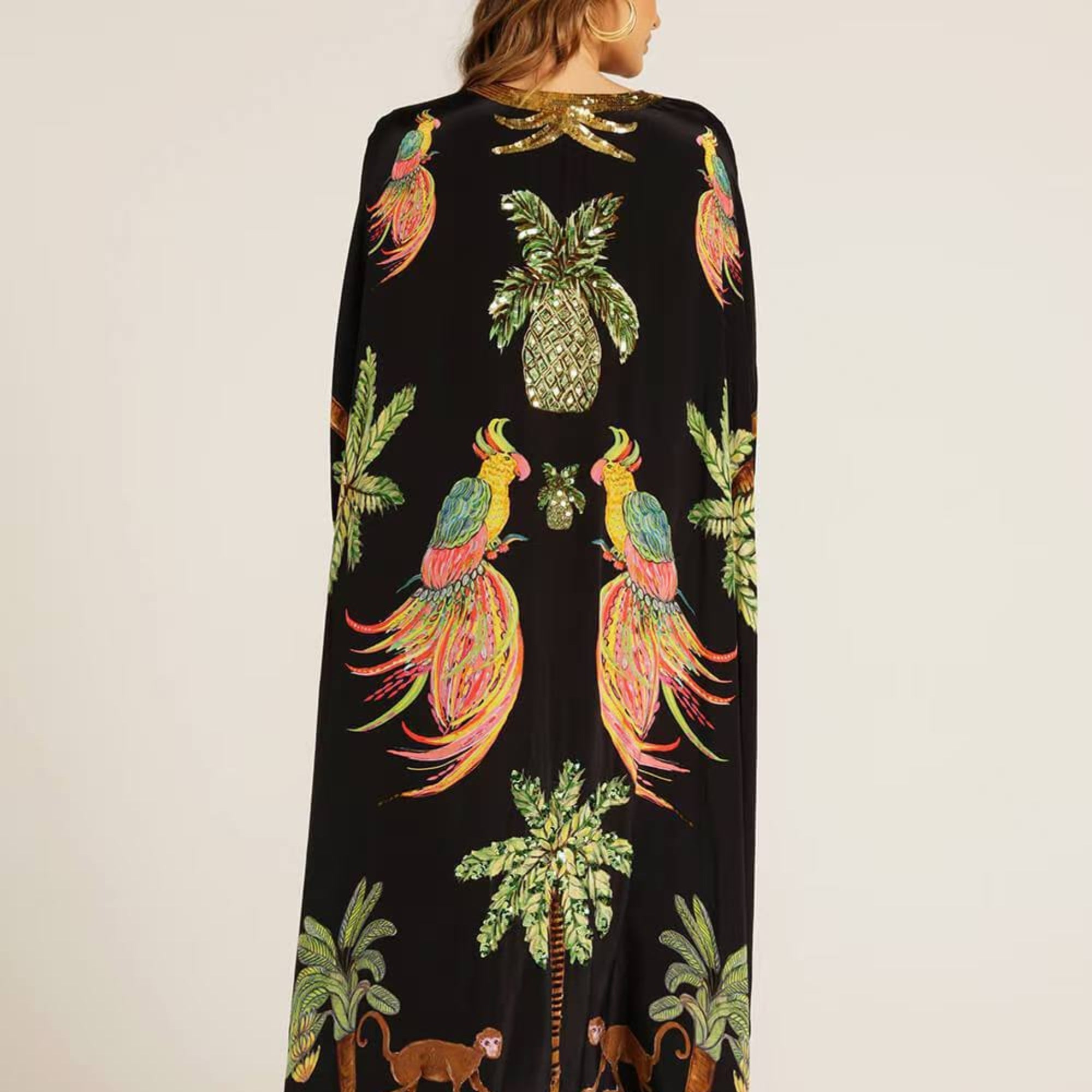 TropicalVibe | Women's Dress - Loose Fit Ankle-Length Kaftan in Tropical Print 4