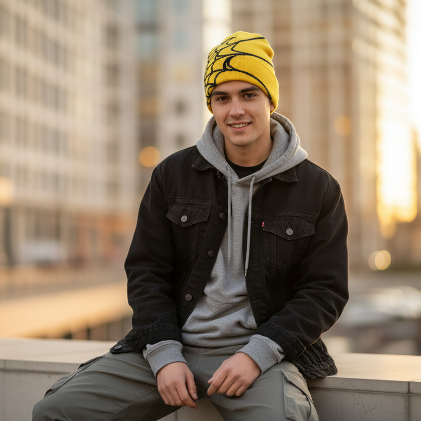 NOUVEAU RICHE Unisex-Strickmütze Mit Spinnennetz-Print, Warme Outdoor-Pullovermütze