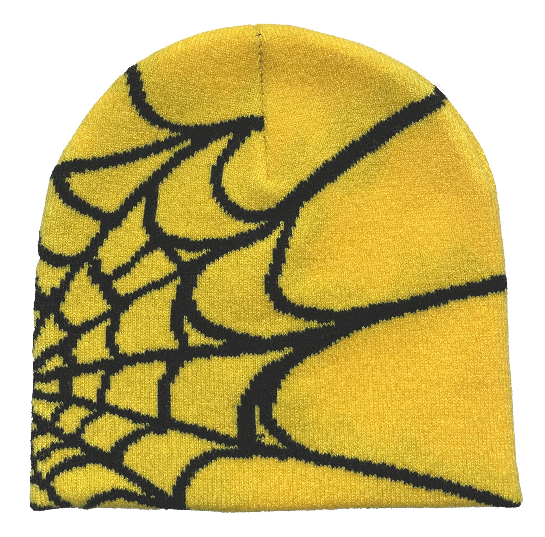 NOUVEAU RICHE Unisex-Strickmütze Mit Spinnennetz-Print, Warme Outdoor-Pullovermütze Gelb