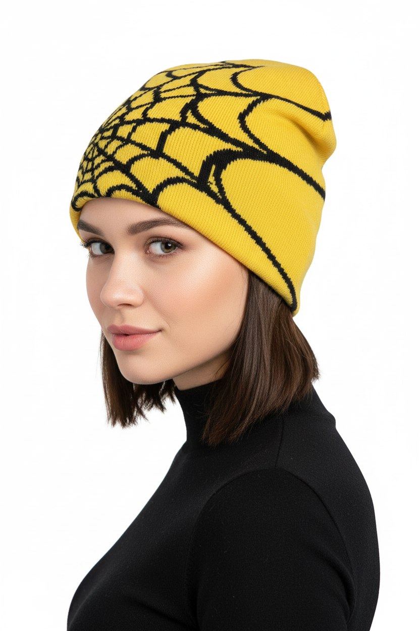 NOUVEAU RICHE Unisex-Strickmütze Mit Spinnennetz-Print, Warme Outdoor-Pullovermütze