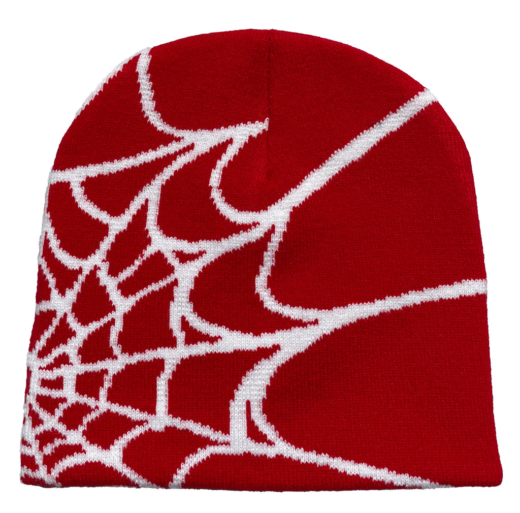 NOUVEAU RICHE Unisex-Strickmütze Mit Spinnennetz-Print, Warme Outdoor-Pullovermütze Rot