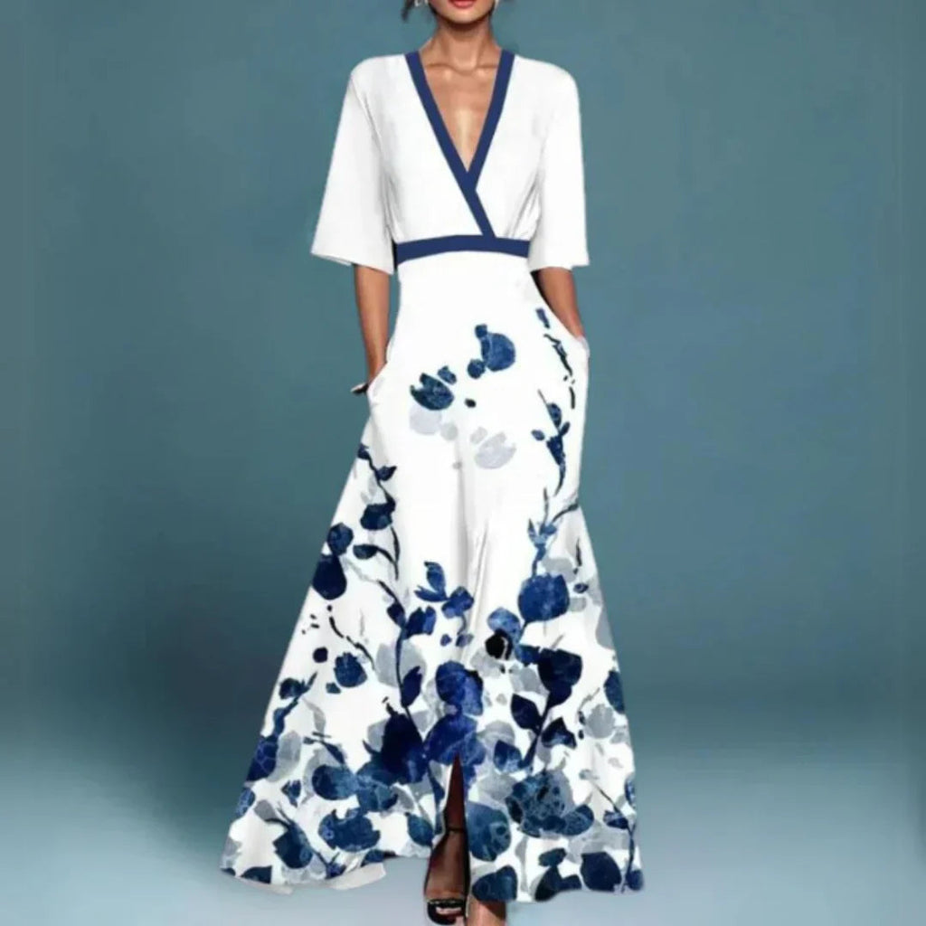 Damen-Maxikleid im Wickelstil mit Blumenmuster
