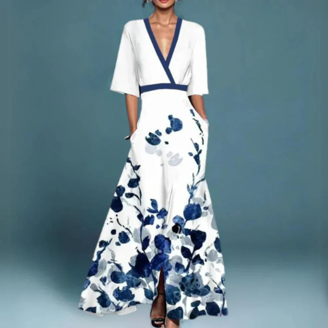 Damen-Maxikleid im Wickelstil mit Blumenmuster