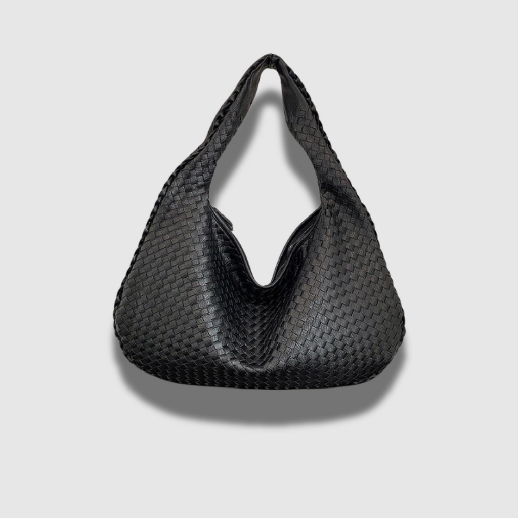 Damen Schultertasche aus geflochtenem Leder | Stilvolle Handtasche mit Reißverschluss und gepolstertem Trageriemen für den Alltag