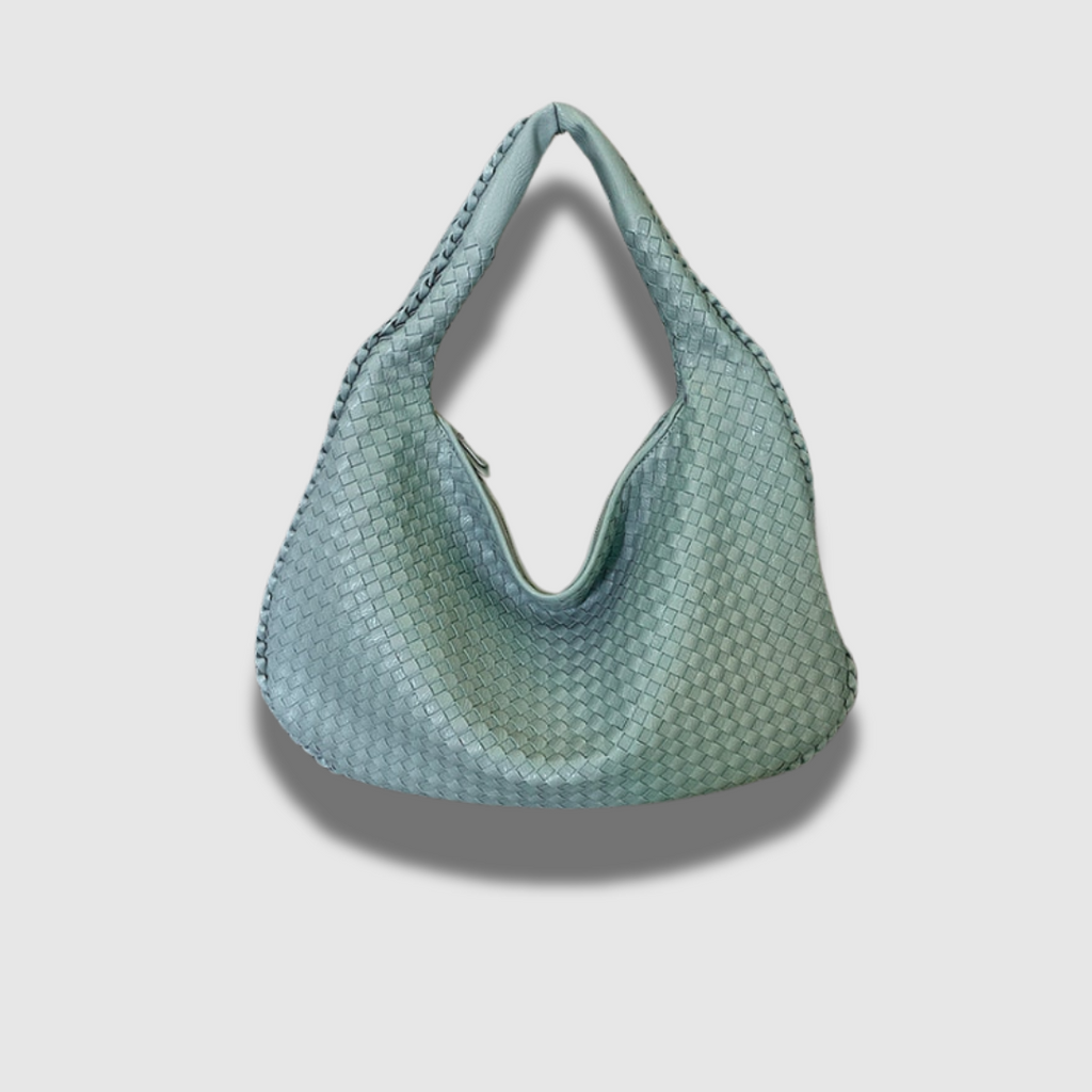 Damen Schultertasche aus geflochtenem Leder | Stilvolle Handtasche mit Reißverschluss und gepolstertem Trageriemen für den Alltag