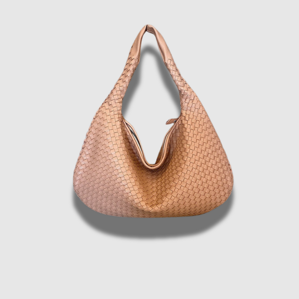 Damen Schultertasche aus geflochtenem Leder | Stilvolle Handtasche mit Reißverschluss und gepolstertem Trageriemen für den Alltag