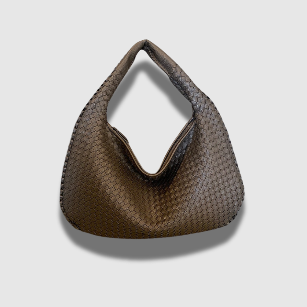 Damen Schultertasche aus geflochtenem Leder | Stilvolle Handtasche mit Reißverschluss und gepolstertem Trageriemen für den Alltag