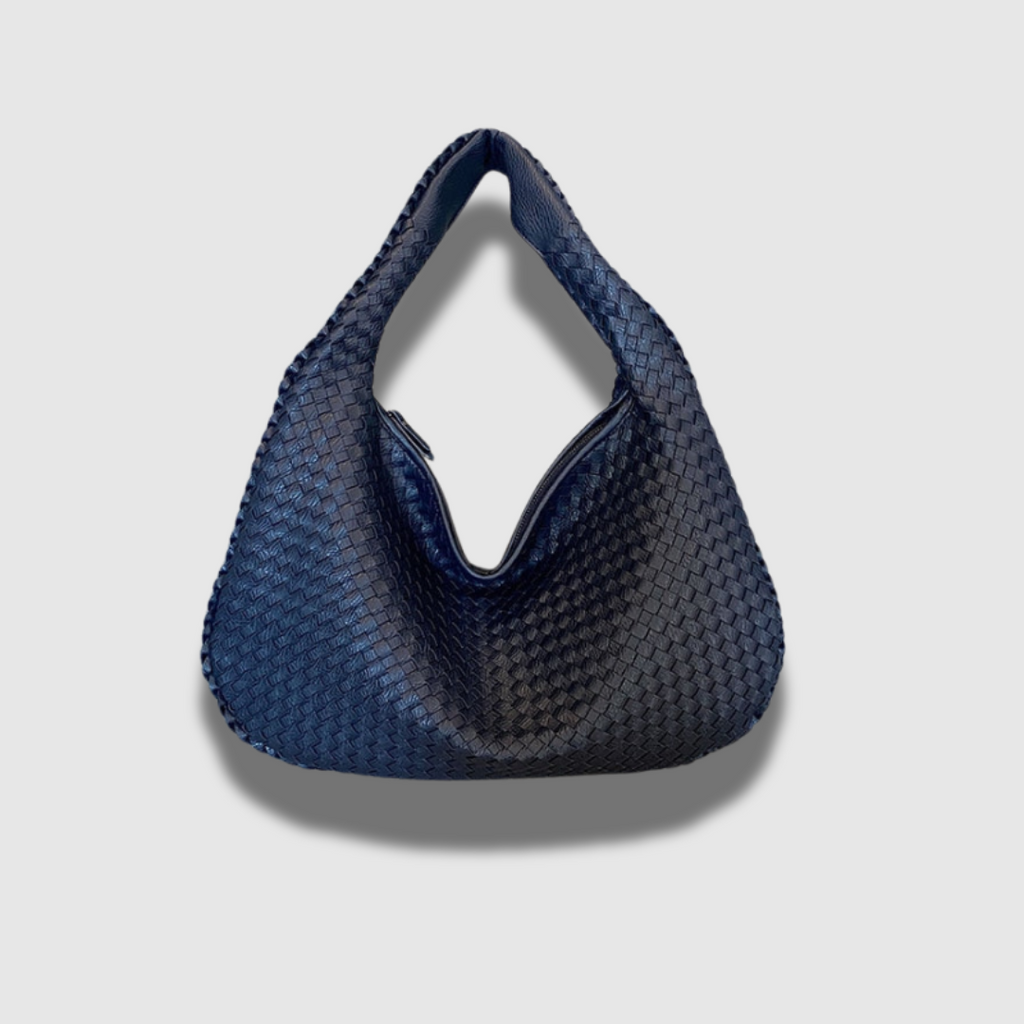 Damen Schultertasche aus geflochtenem Leder | Stilvolle Handtasche mit Reißverschluss und gepolstertem Trageriemen für den Alltag