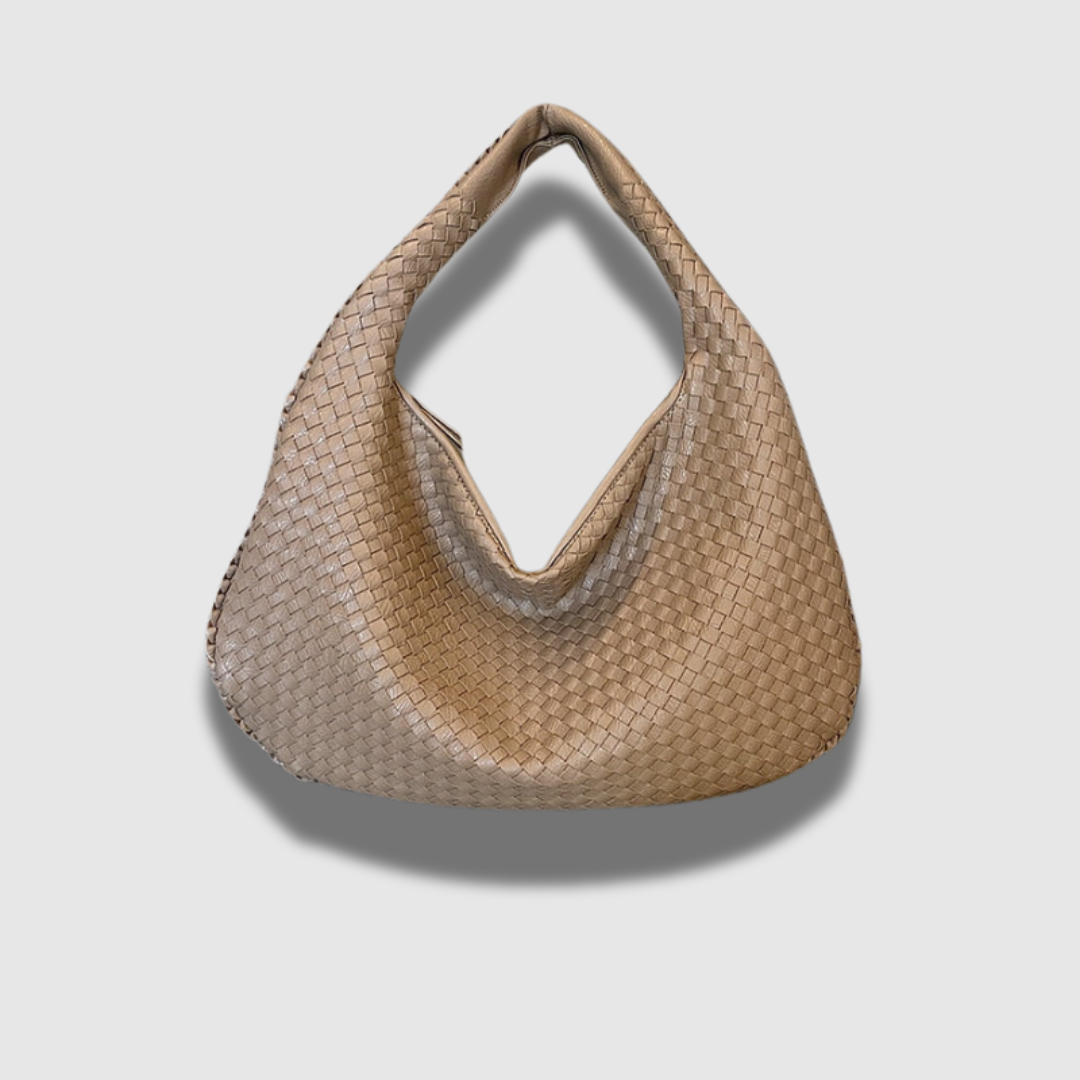 Damen Schultertasche aus geflochtenem Leder | Stilvolle Handtasche mit Reißverschluss und gepolstertem Trageriemen für den Alltag