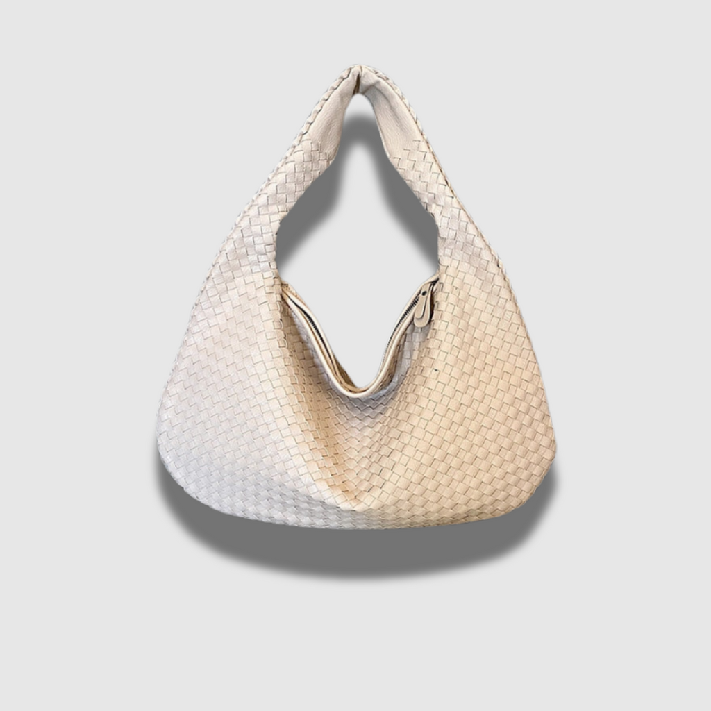 Damen Schultertasche aus geflochtenem Leder | Stilvolle Handtasche mit Reißverschluss und gepolstertem Trageriemen für den Alltag